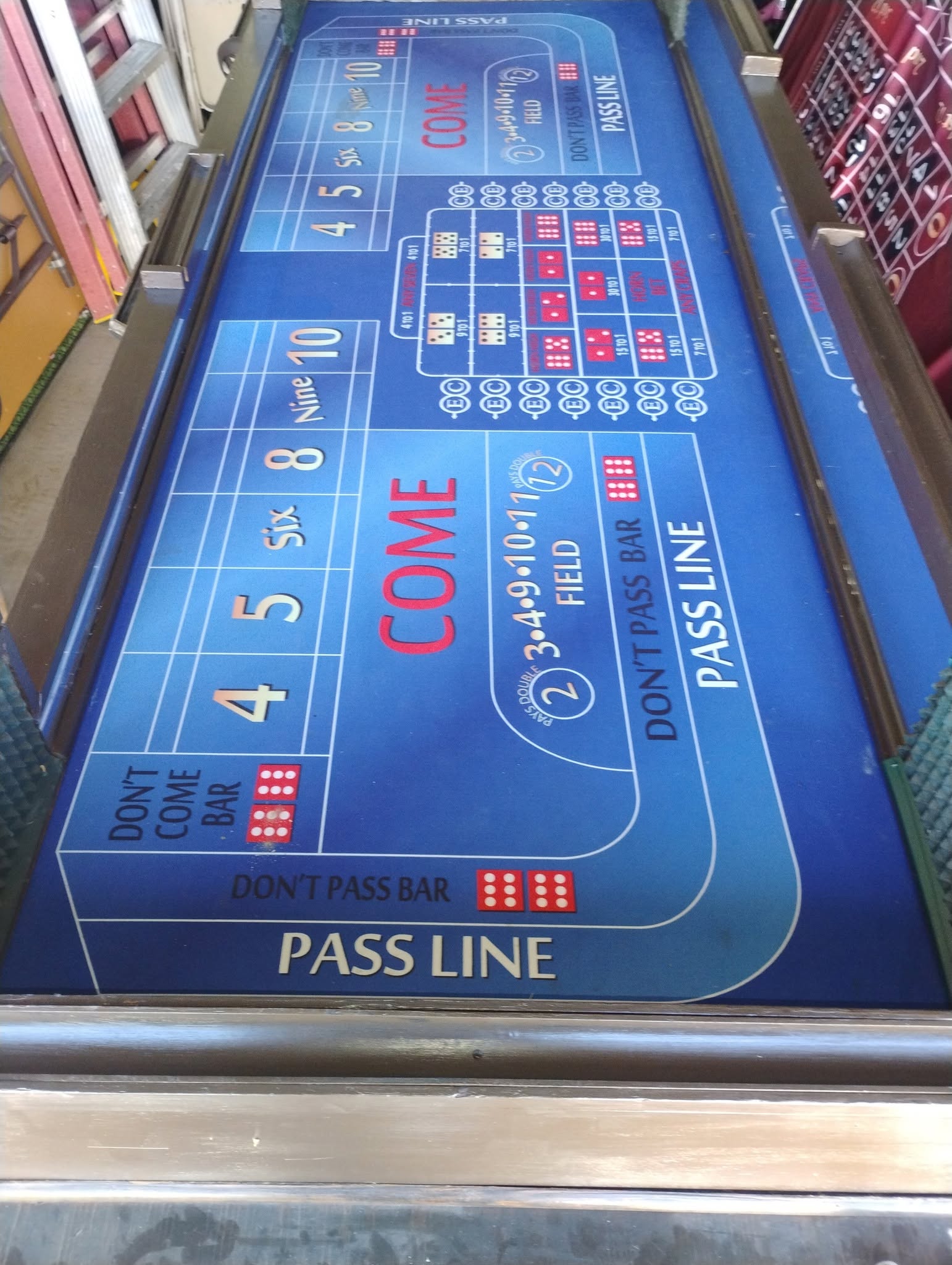 Blue craps table prepared for an event